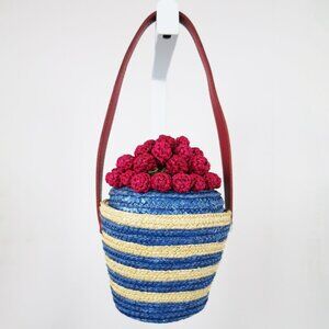 NWT Lulu Guinness Life is a Bowl of Cherries Handbag w Dust Bag Straw Baguette
